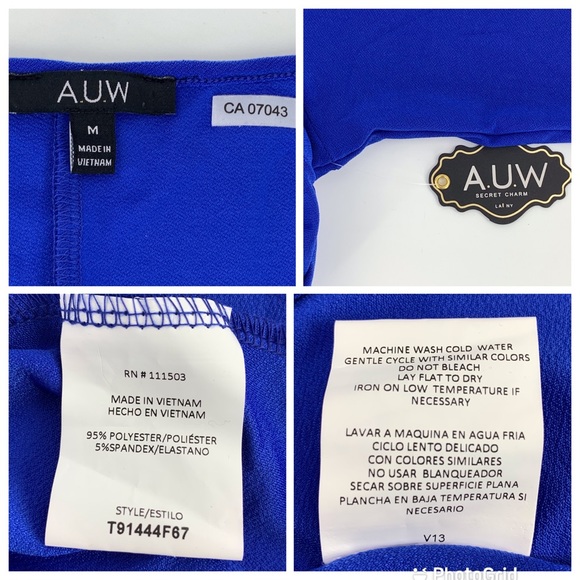 AUW NWT Blue Asymmetrical Neck 3/4 sleeve Top, Medium - Picture 16 of 16